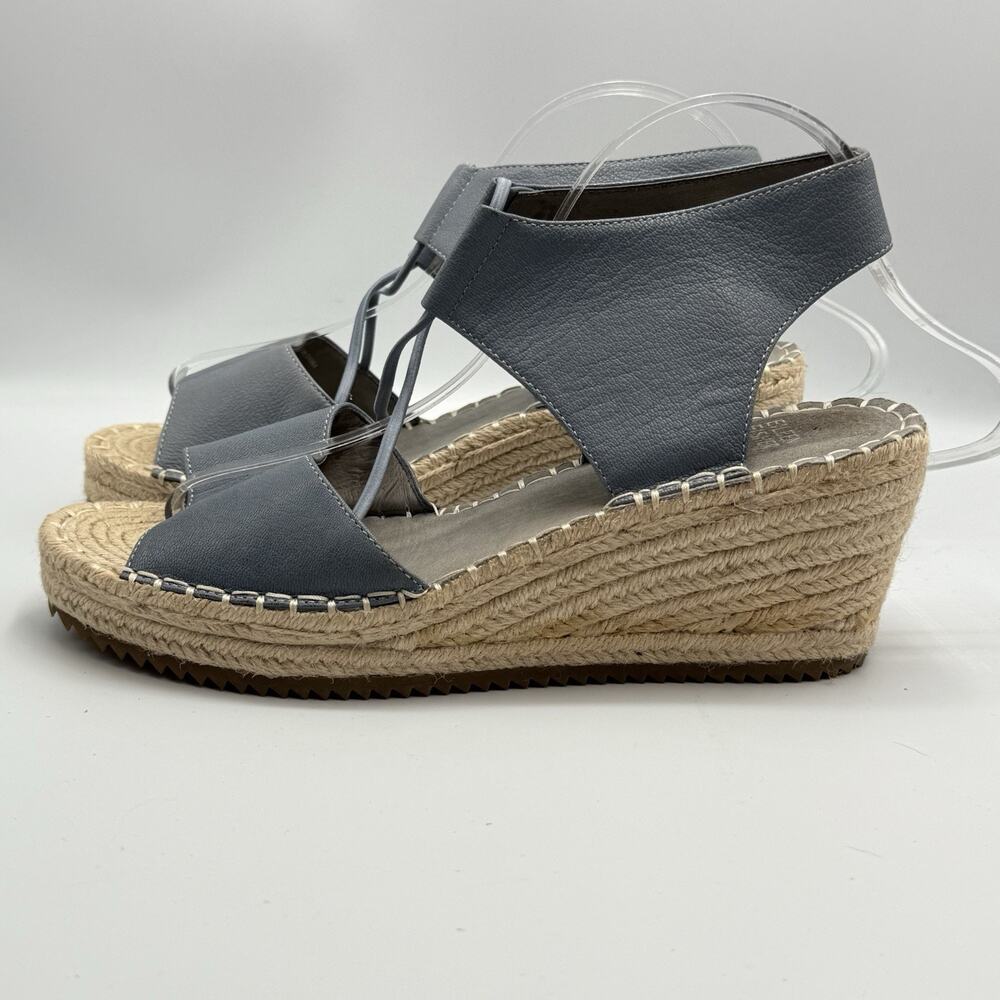 Eileen Fisher AGNES Blue Leather Espadrille Sandals WOMENS SIZE 9 Platform Wedge